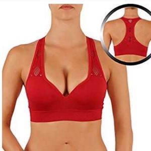 Red push up sports bra V Neck